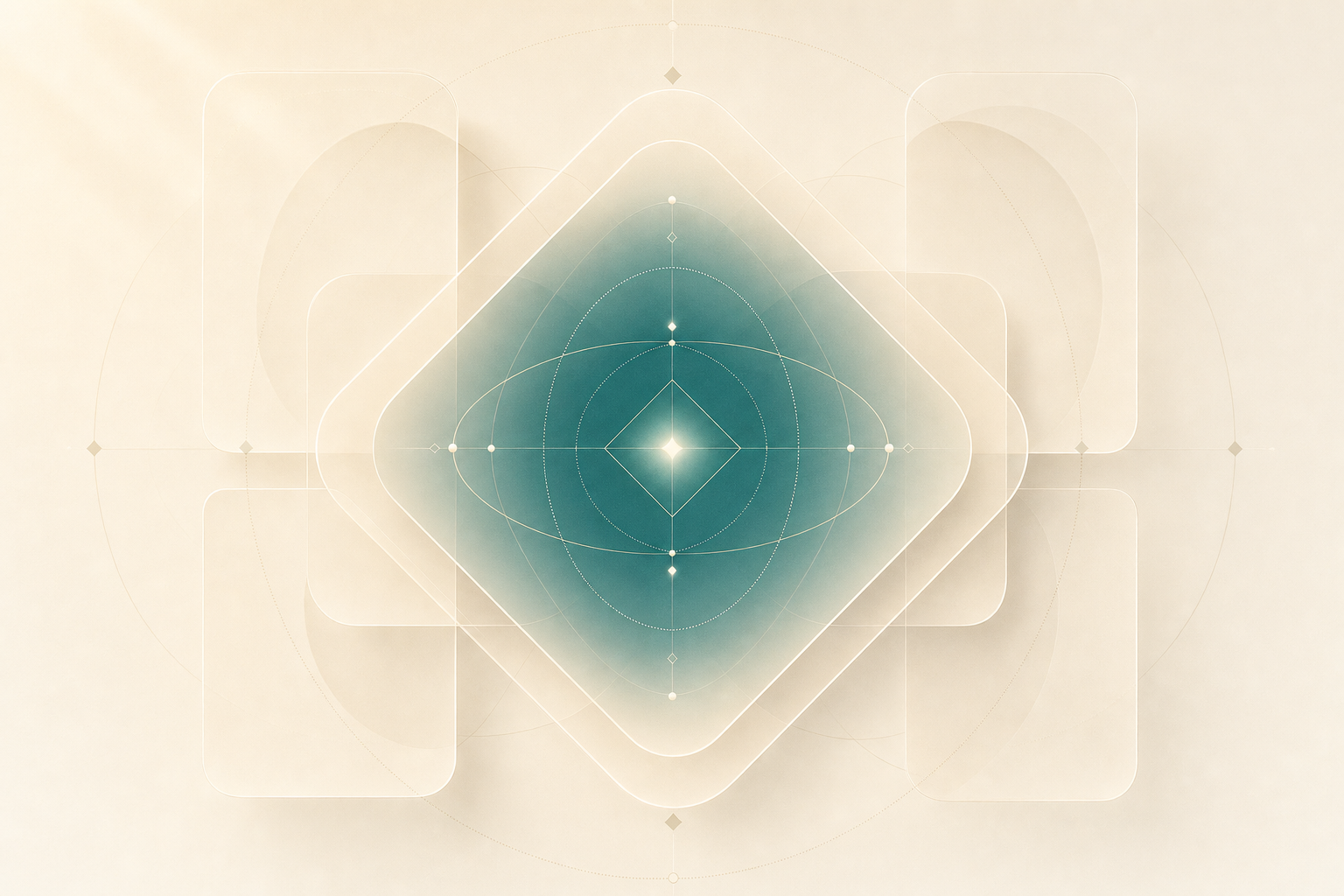 Cognitive peak visualised as a luminous teal diamond — focused, precise, surrounded by layered geometric frames
