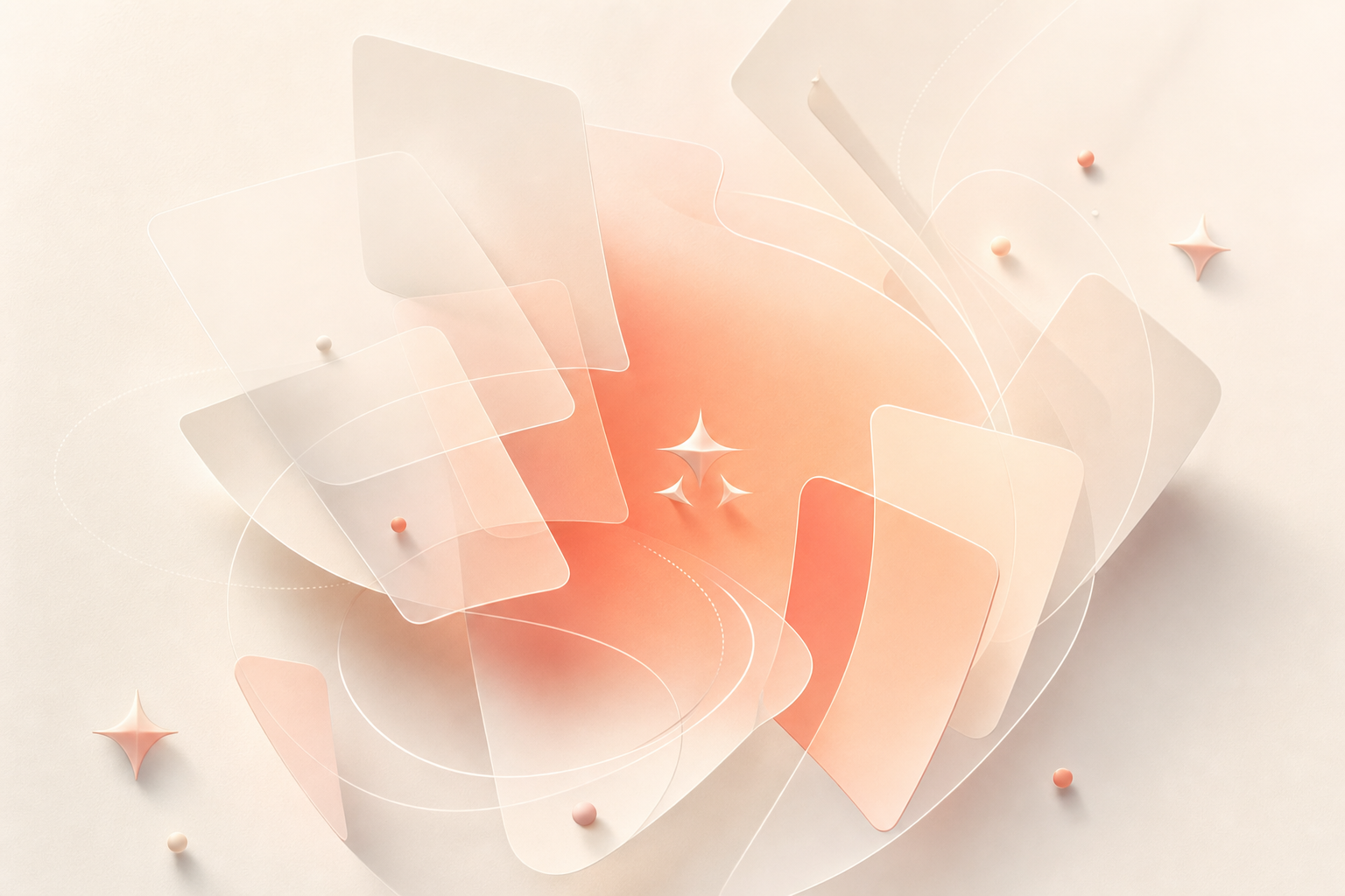 Creative rebound visualised as swirling coral and peach forms unfolding outward, with spark accents suggesting new ideas